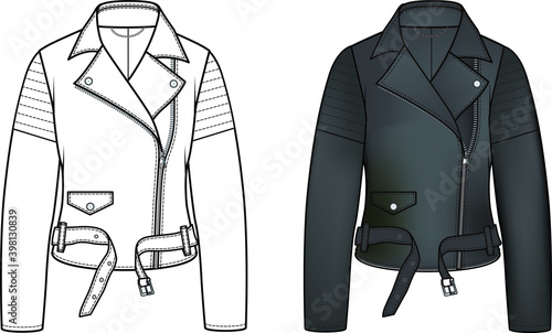 colored and solid color flat sketch vector leather coat design.