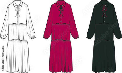 flat sketch vector dress design.