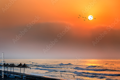 Landscape of Mersin, Mezitli district with sunrise. The city is a province in southern Turkey, on the Mediterranean coast between Antalya and Adana. The provincial capital and the biggest city. photo