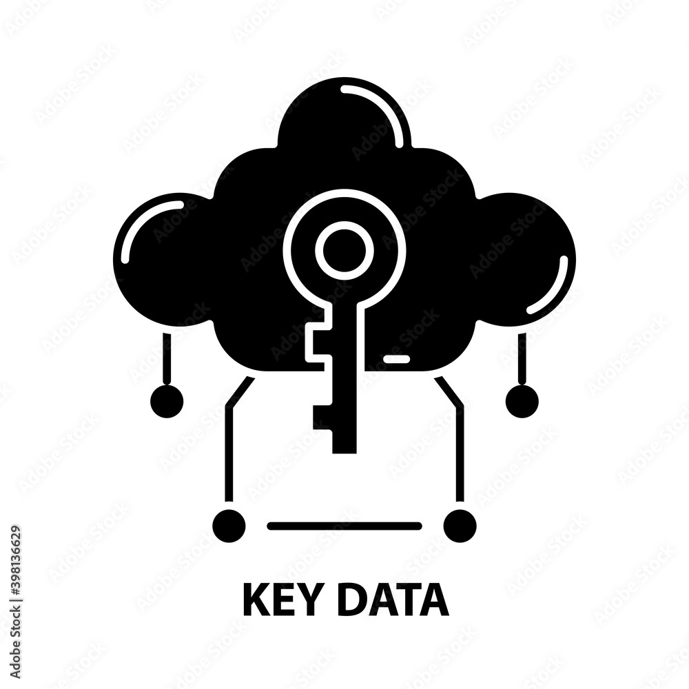 key data sign icon, black vector sign with editable strokes, concept illustration key data sign icon, black vector sign with editable strokes, concept illustration