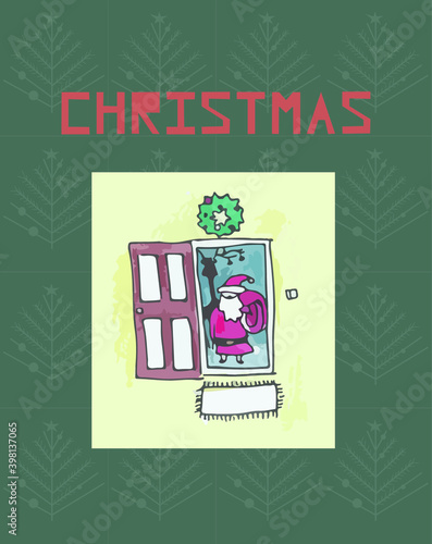 vintage christmas card with christmas tree