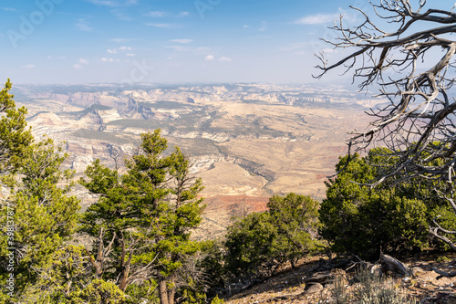 Hazy canyon view at Dinosaur National Monument. Poor air quality and pollution in the area