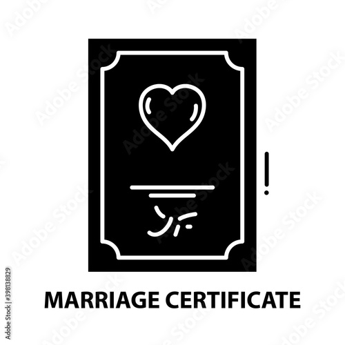 marriage certificate icon, black vector sign with editable strokes, concept illustration