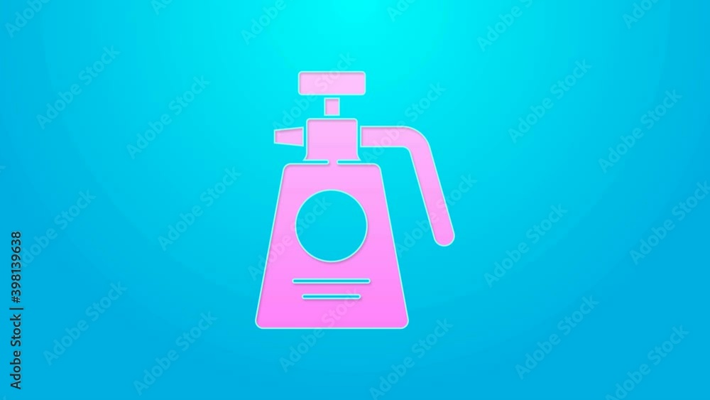 Pink line Garden sprayer for water, fertilizer, chemicals icon isolated on blue background. 4K Video motion graphic animation Pink line Garden sprayer for water, fertilizer, chemicals icon isolated on blue background. 4K Video motion graphic animation