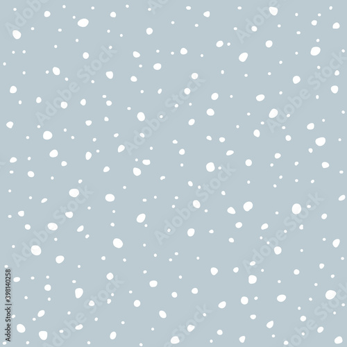 Falling snow seamless pattern. White snow and grey sky vector background. Winter snowfall