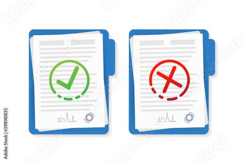 Flat approved rejected document for report design. Vintage vector illustration. Flat vector illustration.