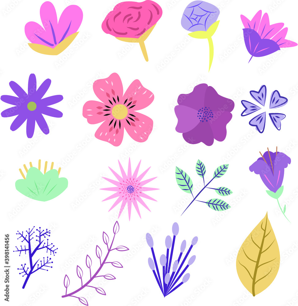 colored flowers with gesture stroke