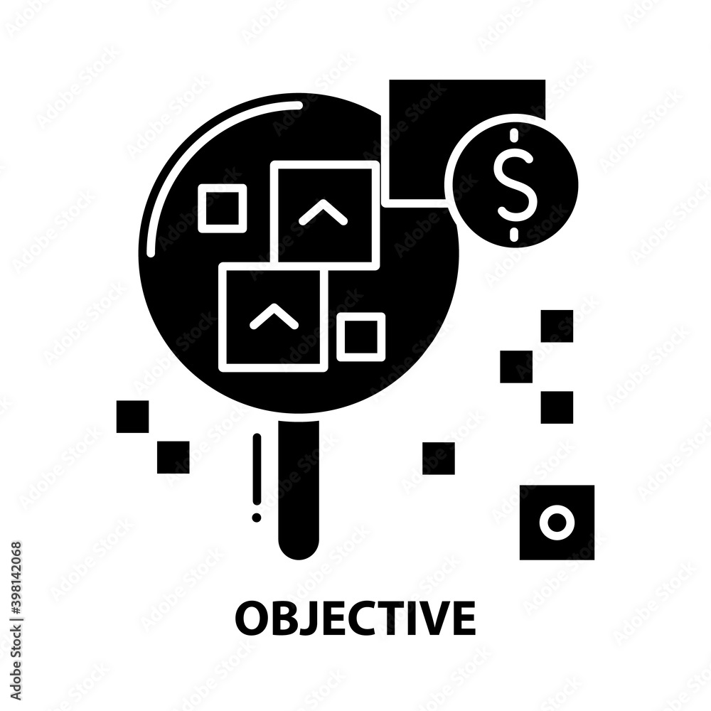 objective icon, black vector sign with editable strokes, concept illustration objective icon, black vector sign with editable strokes, concept illustration