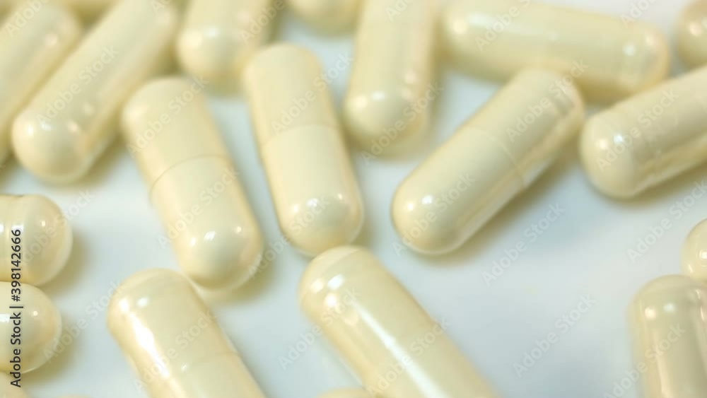 Transparent capsules with white powder extremely close-up, real time, medicine, pharmacy Transparent capsules with white powder extremely close-up, real time, medicine, pharmacy