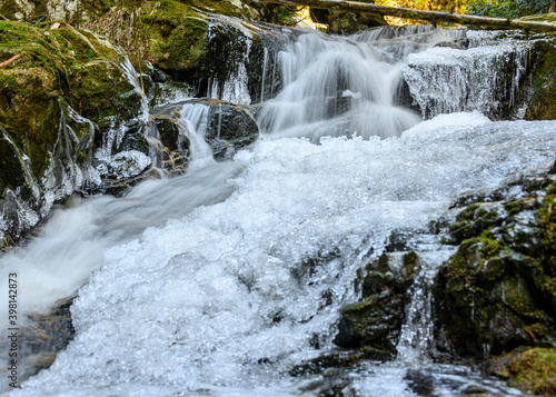 Beautiful frozen waterfall in the winter