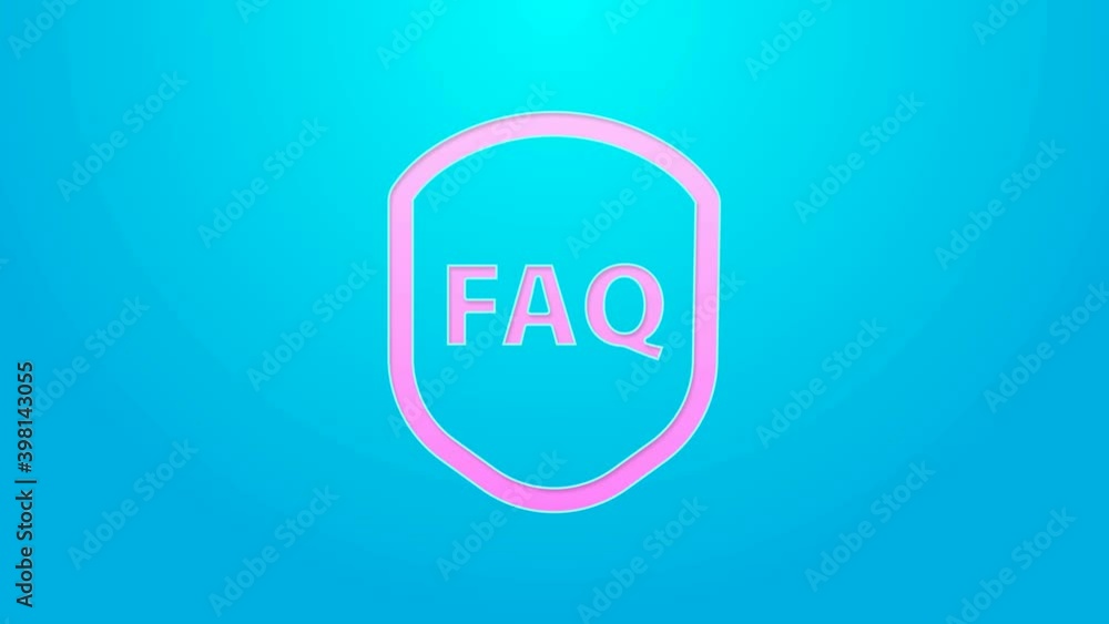 Pink line Shield with text FAQ information icon isolated on blue background. Guard sign. Security, safety, protection, privacy concept. 4K Video motion graphic animation Pink line Shield with text FAQ information icon isolated on blue background. Guard sign. Security, safety, protection, privacy concept. 4K Video motion graphic animation