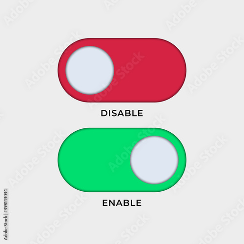On and Off toggle switch buttons. Material design switch buttons set. Vector illustration.