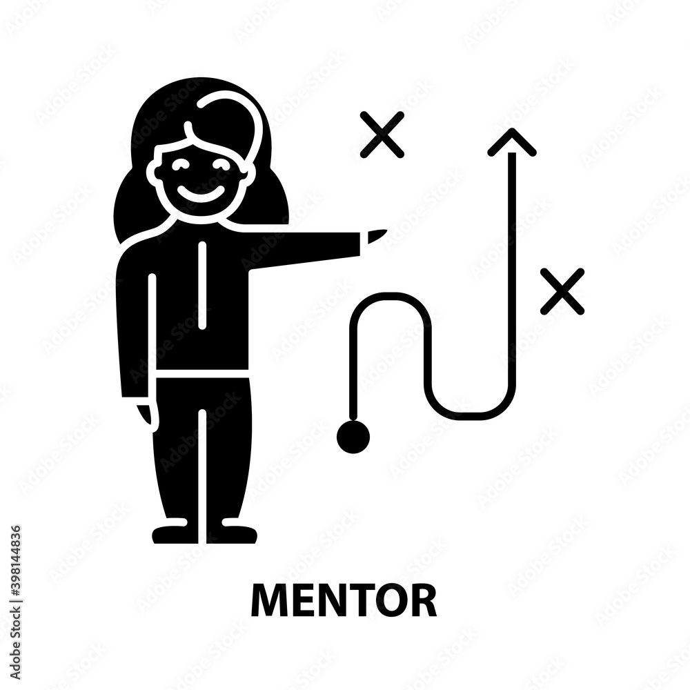 mentor icon, black vector sign with editable strokes, concept illustration mentor icon, black vector sign with editable strokes, concept illustration