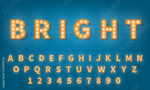 Retro light bulb font. Vintage style 3d retro typography typeface alphabet