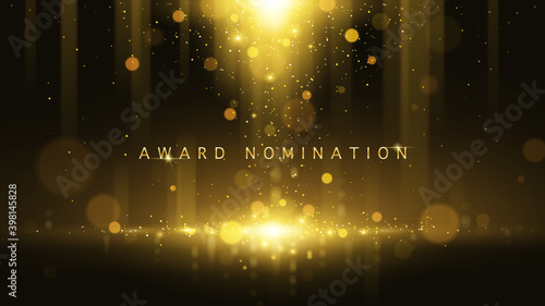 Award nomination ceremony luxury background with golden glitter sparkles and bokeh. Vector presentation shiny poster. Film or music festival poster design template. photo