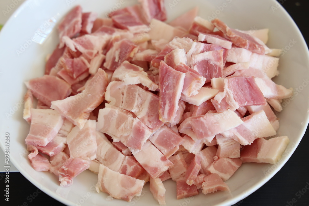 dice bacon on dish dice bacon on dish