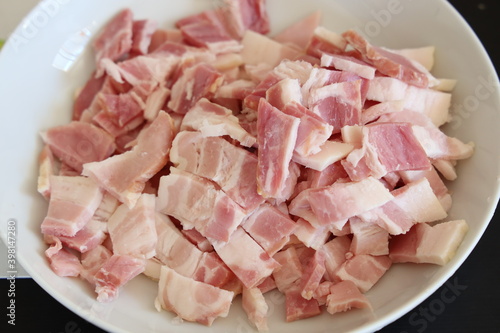 dice bacon on dish