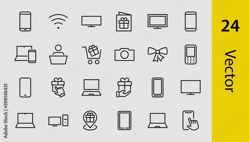 SMART devices and gadgets linear icons set, vector, contains icons computer, camera, laptop, phone, web devices, electronic appliances, and much more. Editable stroke SMART devices and gadgets linear icons set, vector, contains icons computer, camera, laptop, phone, web devices, electronic appliances, and much more. Editable stroke
