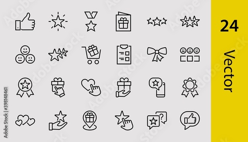Simple Set Feedback, reviews thin line icons. Evaluation, review, STAR, LIKE and much more, Editable stroke. Vector illustration