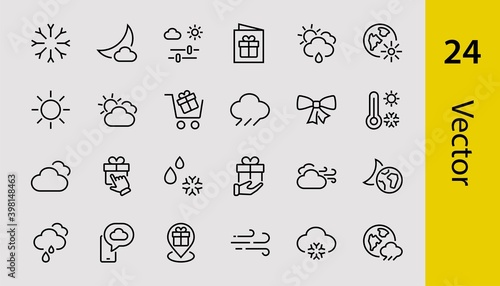 WEATHER set of icons, icons such as weather forecast and clouds, wind, rain, snow, weather settings and sunny weather and much more. Editable stroke, simple vector lines