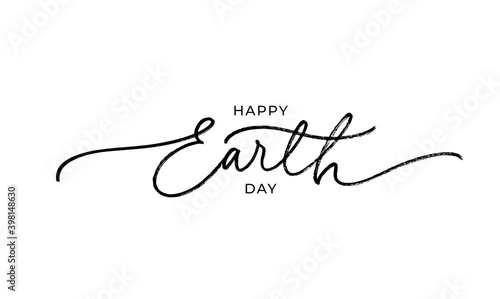 Happy Earth day line style calligraphy. Modern vector holiday lettering. Earth Day typography design with swooshes for greeting cards and poster. Environmental and eco activism concept
