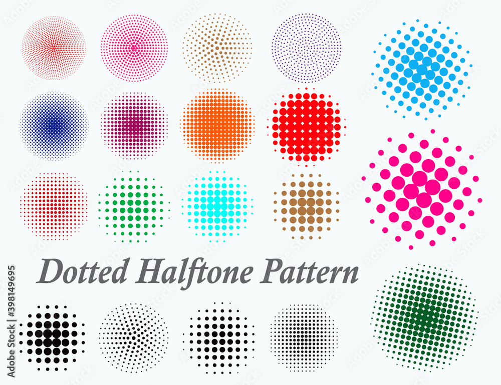 set of circle halftone frame or colored halftone dot pattern or gradient smooth dot halftone concept. eps 10 vector, easy to modify