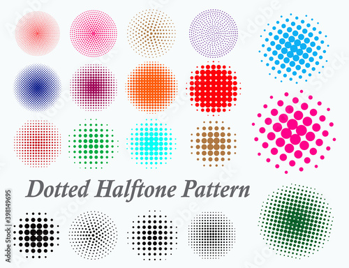 set of circle halftone frame or colored halftone dot pattern or gradient smooth dot halftone concept. eps 10 vector, easy to modify
