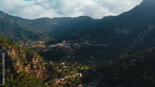 Aerial view of Banyalbufar Touristic Town in Mallorca (Majorca), Es Port des Canonge, Serra de Tramuntana