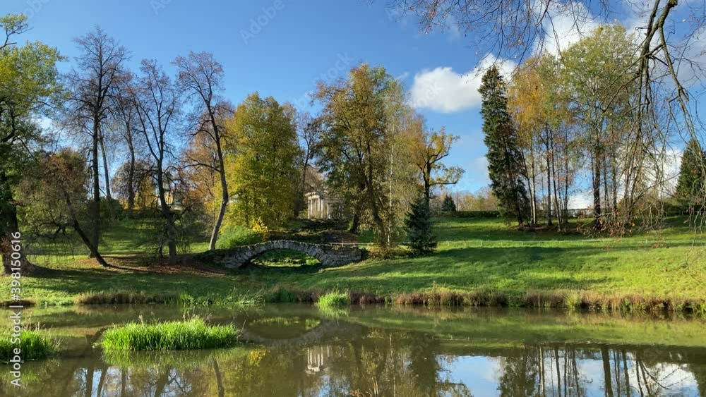 Slavyanka River in Pavlovsk Park in autumn, St. Petersburg, Russia. High quality 4k footage Slavyanka River in Pavlovsk Park in autumn, St. Petersburg, Russia. High quality 4k footage