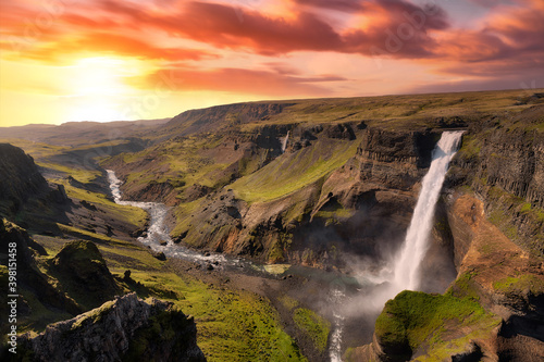 Haifoss Waterfall in the Highlands, Iceland, taken in August 2020
