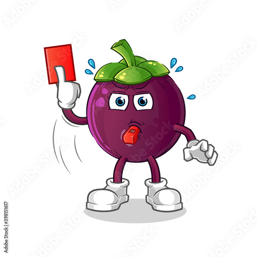  mangosteen referee with red card illustration. character vector