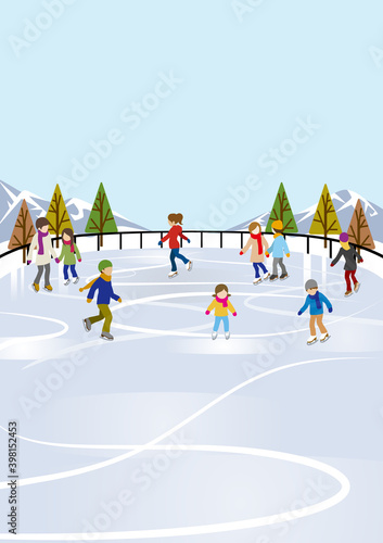 People enjoying ice skate in the outdoor ice rink