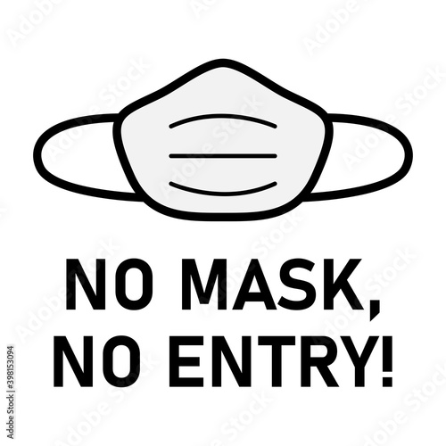 No Mask, No Entry or Face Masks Required Instruction Sign. Vector Image.