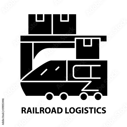 railroad logistics icon, black vector sign with editable strokes, concept illustration