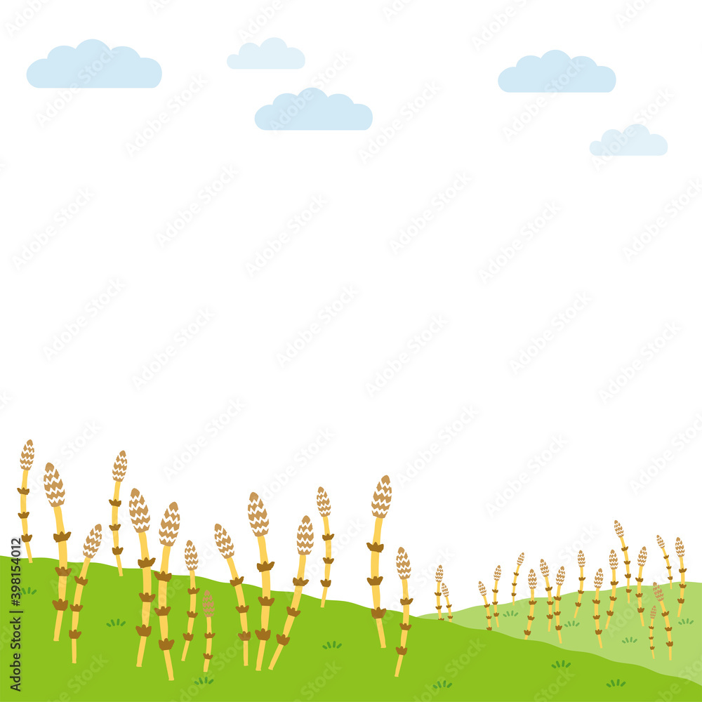 たくさんのつくしが群生している風景のイラスト たくさんのつくしが群生している風景のイラスト
