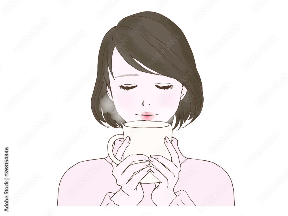 冬服の女性_正面_閉眼_マグカップ 冬服の女性_正面_閉眼_マグカップ