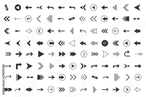 Arrows big black set icons. Arrow icon. Arrows for web design  mobile apps  interface and more. stock vector.
