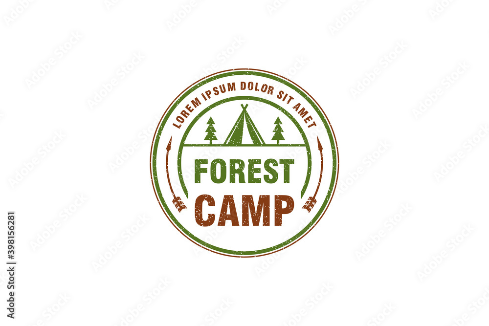 Camping logo design, outdoor adventure. tent icon vintage emblem style.