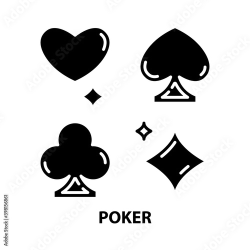 poker icon, black vector sign with editable strokes, concept illustration