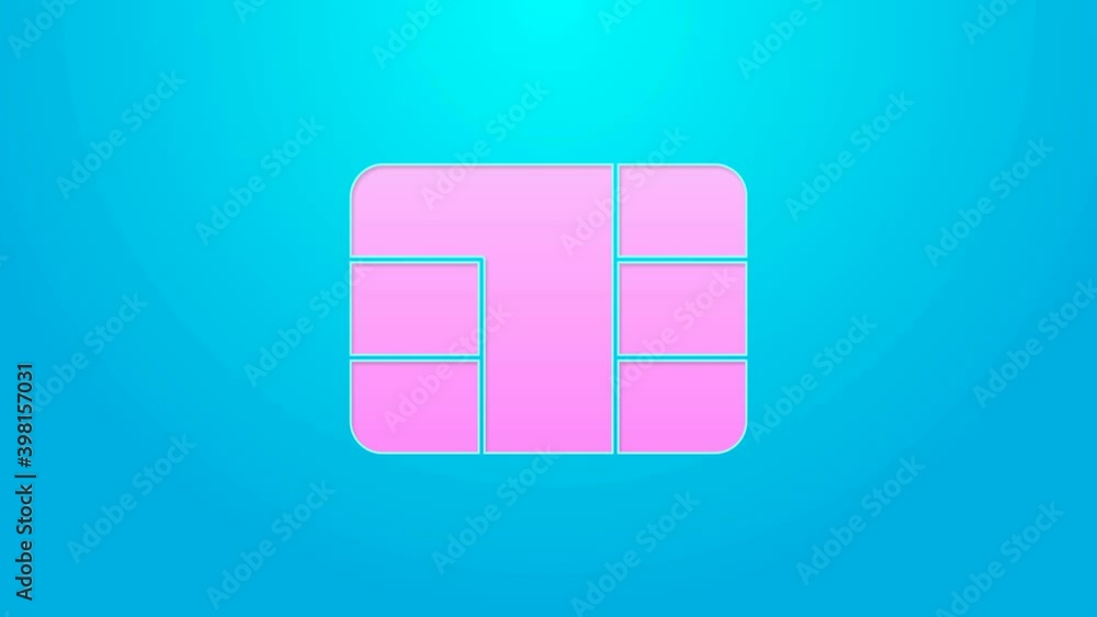 Pink line Credit card with chip icon isolated on blue background. Contactless payment. 4K Video motion graphic animation Pink line Credit card with chip icon isolated on blue background. Contactless payment. 4K Video motion graphic animation