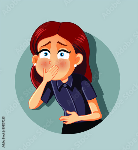 Woman Feeling Sick with Stomach Ache and About to Vomit