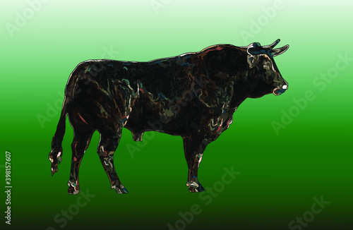 realistic beautiful bull with abstract patterns, on a colored background, for design