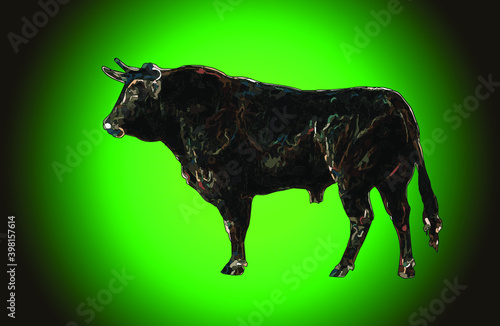 realistic beautiful bull with abstract patterns, on a colored background, for design