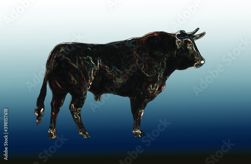realistic beautiful bull with abstract patterns, on a colored background, for design