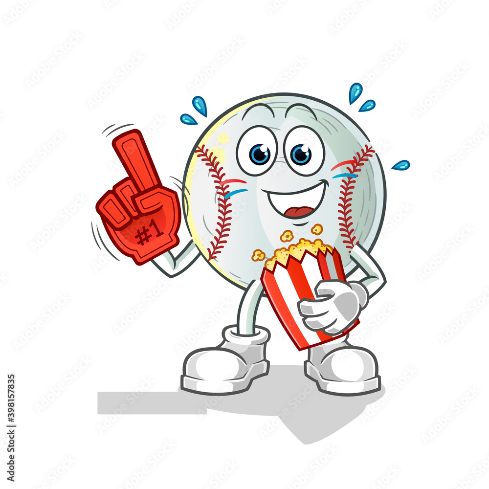 Fototapeta premium baseball fan with popcorn illustration. character vector