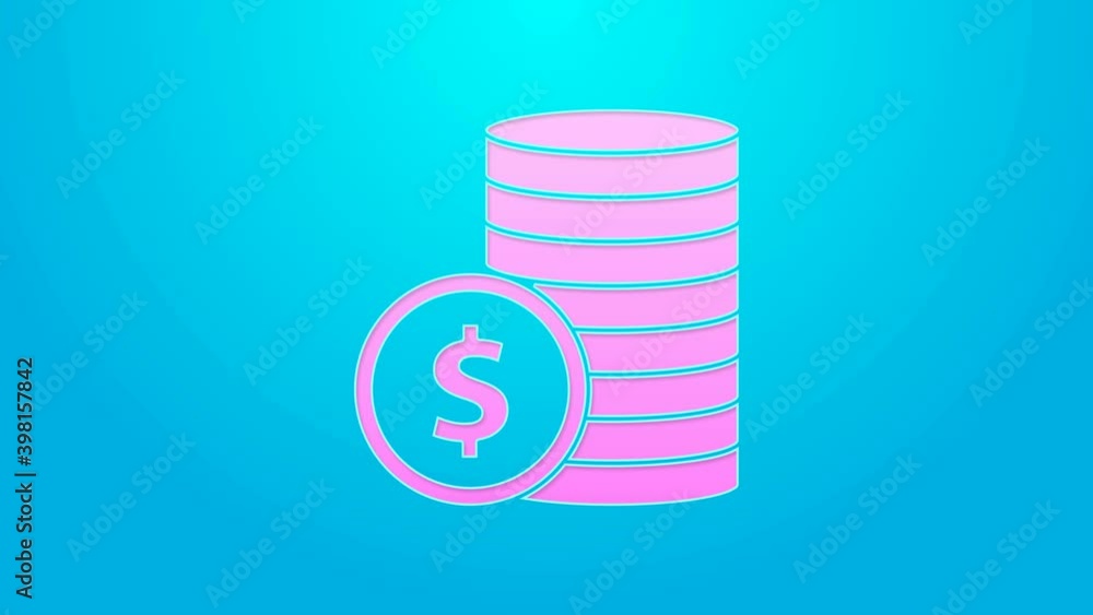 Pink line Coin money with dollar symbol icon isolated on blue background. Banking currency sign. Cash symbol. 4K Video motion graphic animation Pink line Coin money with dollar symbol icon isolated on blue background. Banking currency sign. Cash symbol. 4K Video motion graphic animation