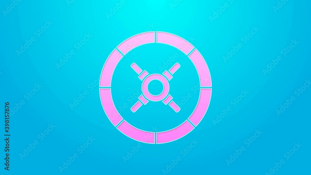 Pink line Safe icon isolated on blue background. The door safe a bank vault with a combination lock. Reliable Data Protection. 4K Video motion graphic animation Pink line Safe icon isolated on blue background. The door safe a bank vault with a combination lock. Reliable Data Protection. 4K Video motion graphic animation