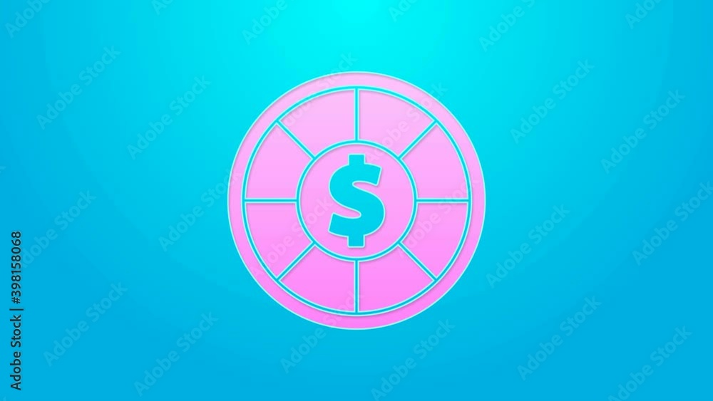Pink line Casino chips icon isolated on blue background. Casino gambling. 4K Video motion graphic animation Pink line Casino chips icon isolated on blue background. Casino gambling. 4K Video motion graphic animation