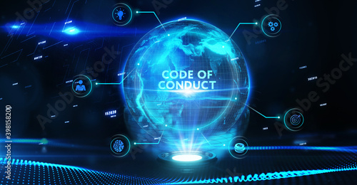 Business, Technology, Internet and network concept. virtual screen of the future and sees the inscription: Code of conduct