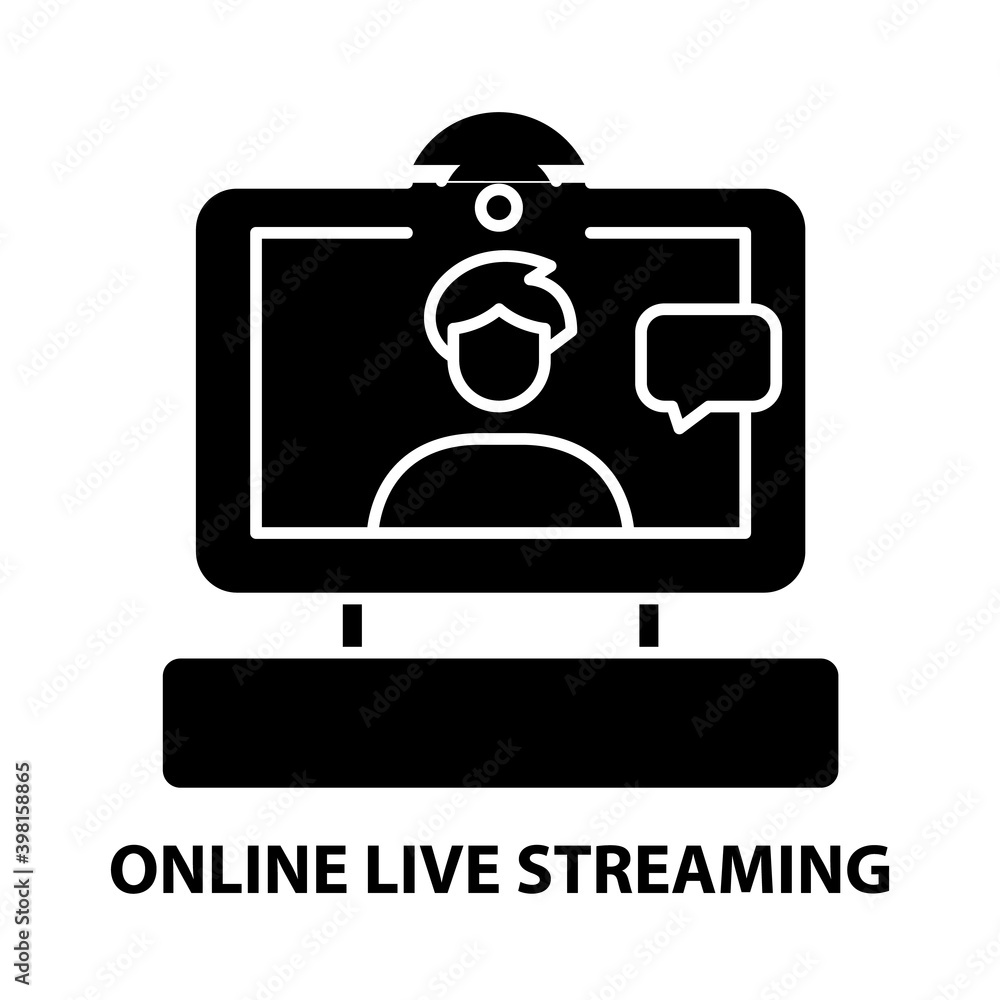 online live streaming icon, black vector sign with editable strokes, concept illustration online live streaming icon, black vector sign with editable strokes, concept illustration